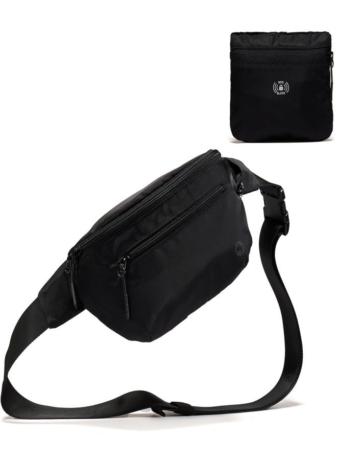 Pander Foldable Crossbody Bag with RFID-Blocking Bag Body Lightweight Travel Waist Pack Adjustable Strap Up to 56.25 Inches, Black - Image 1